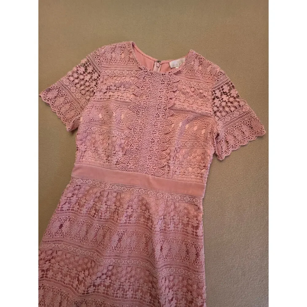 Rachel Parcell Pink Floral Guipure Lace Sheath Midi Dress Sz Medium